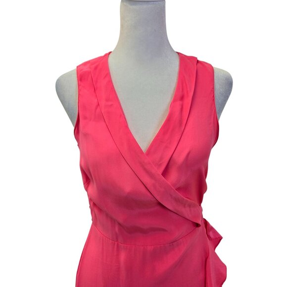Amanda Uprichard Mary Kate 100% Silk Wrap Dress in Fluro Pink Size Small - Picture 5 of 8
